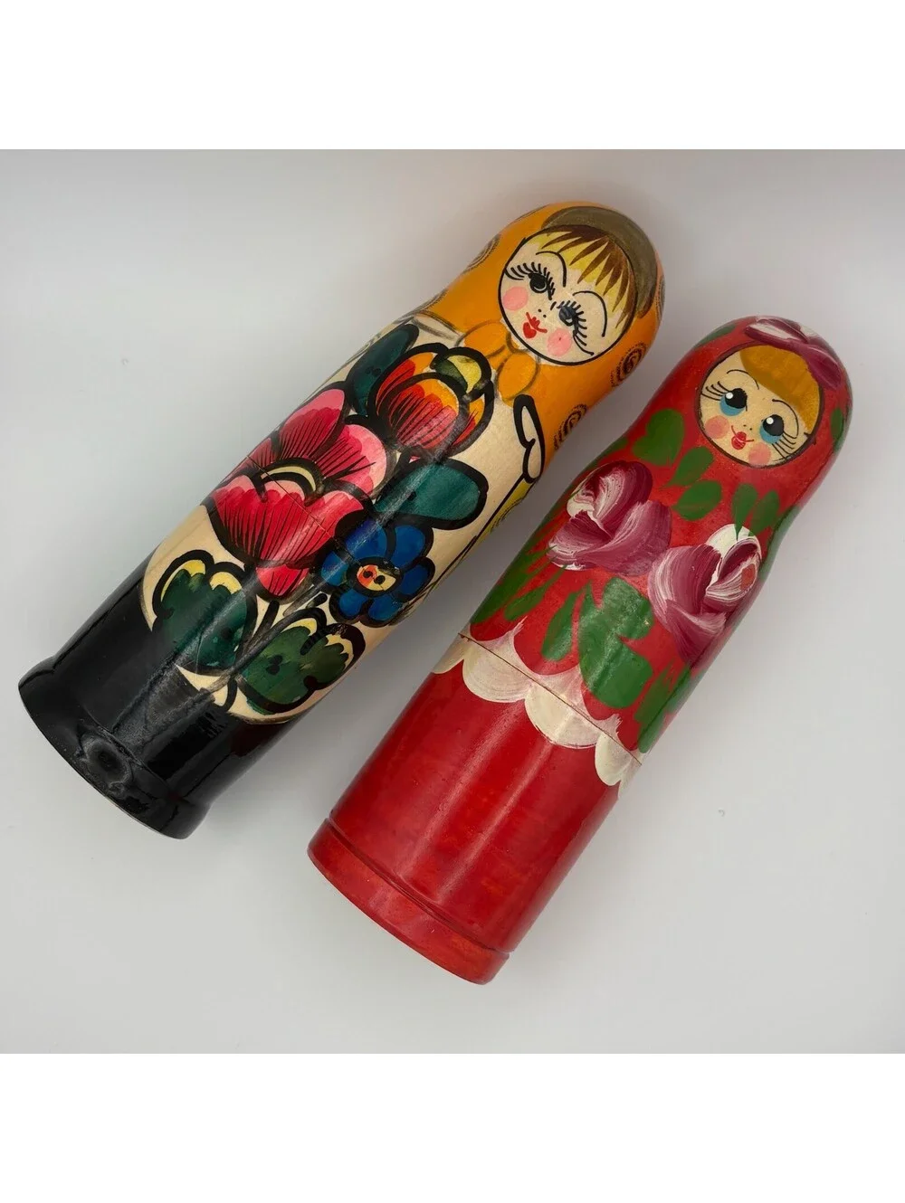 Vintage Hand-Painted Russian Matryoshka Nesting Dolls Set of 2